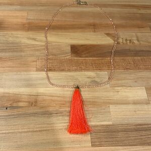 J. Crew Crystal (Plastic) Bead Necklace with Bright Orange Tassel